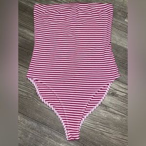 Pink/ White Stripped bodysuit NEVER WORN